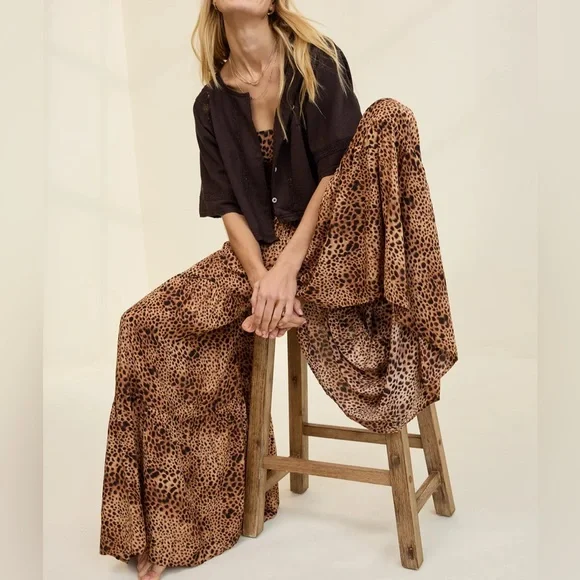 Aerie Party Pant Leopard Print Wide-Leg Flowy Pants XL - Picture 3 of 12